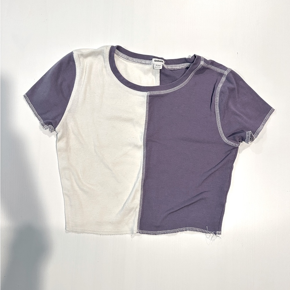 Garage purple/ white block crop shirt XS